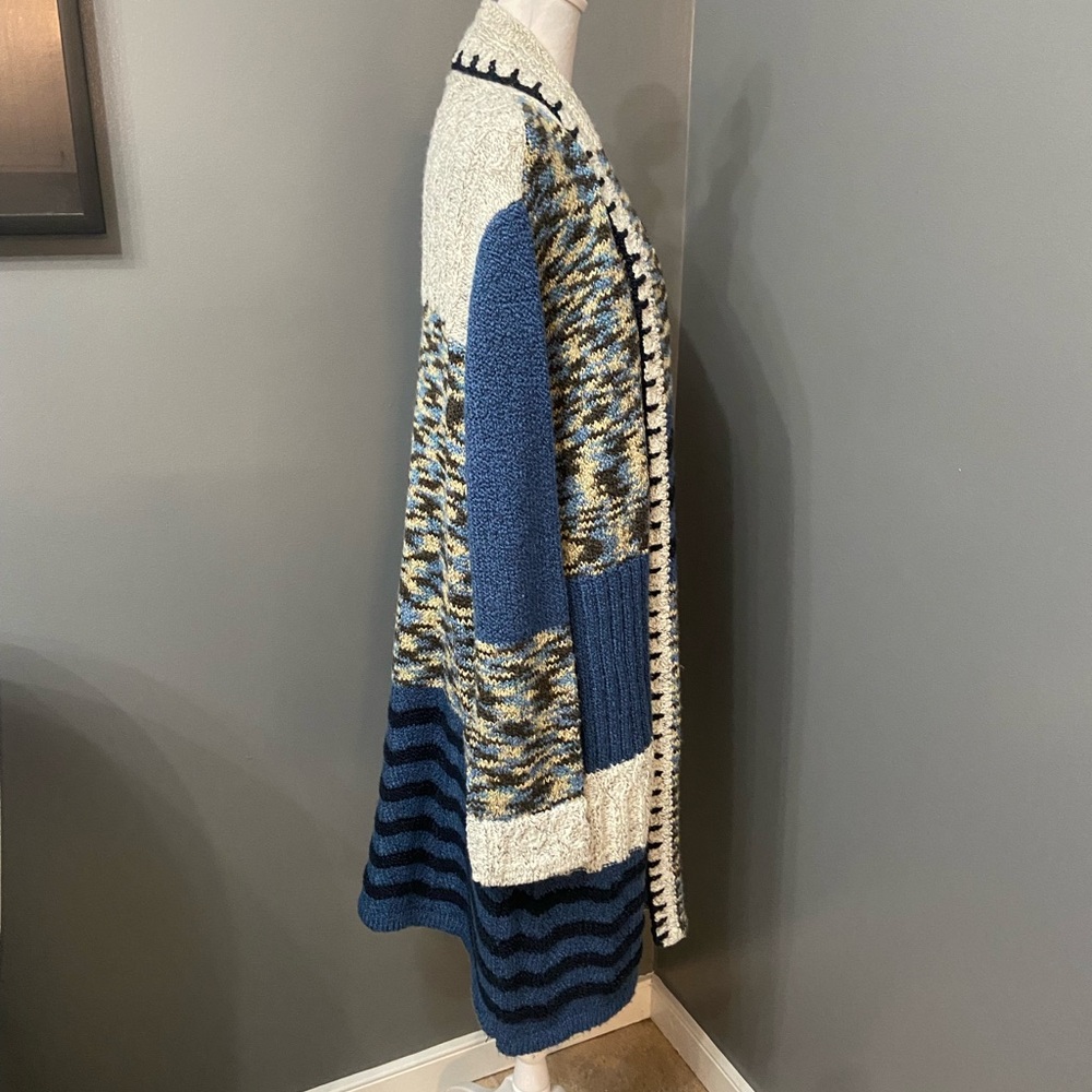 NORTH STYLE Womens Long Patch Work Chunky Open Front Cardigan XL Cabincore Cozy - Picture 7 of 14